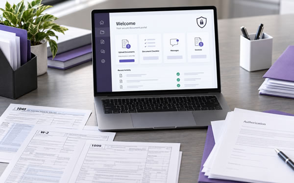 Client tax documents organized for secure portal upload